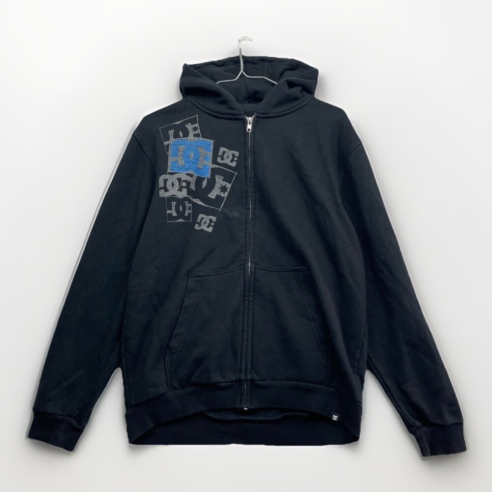 Y2K DC Shoes Boys XL 14-16 Full Zip Black Hoodie Skater Grunge Y2K VTG Logo